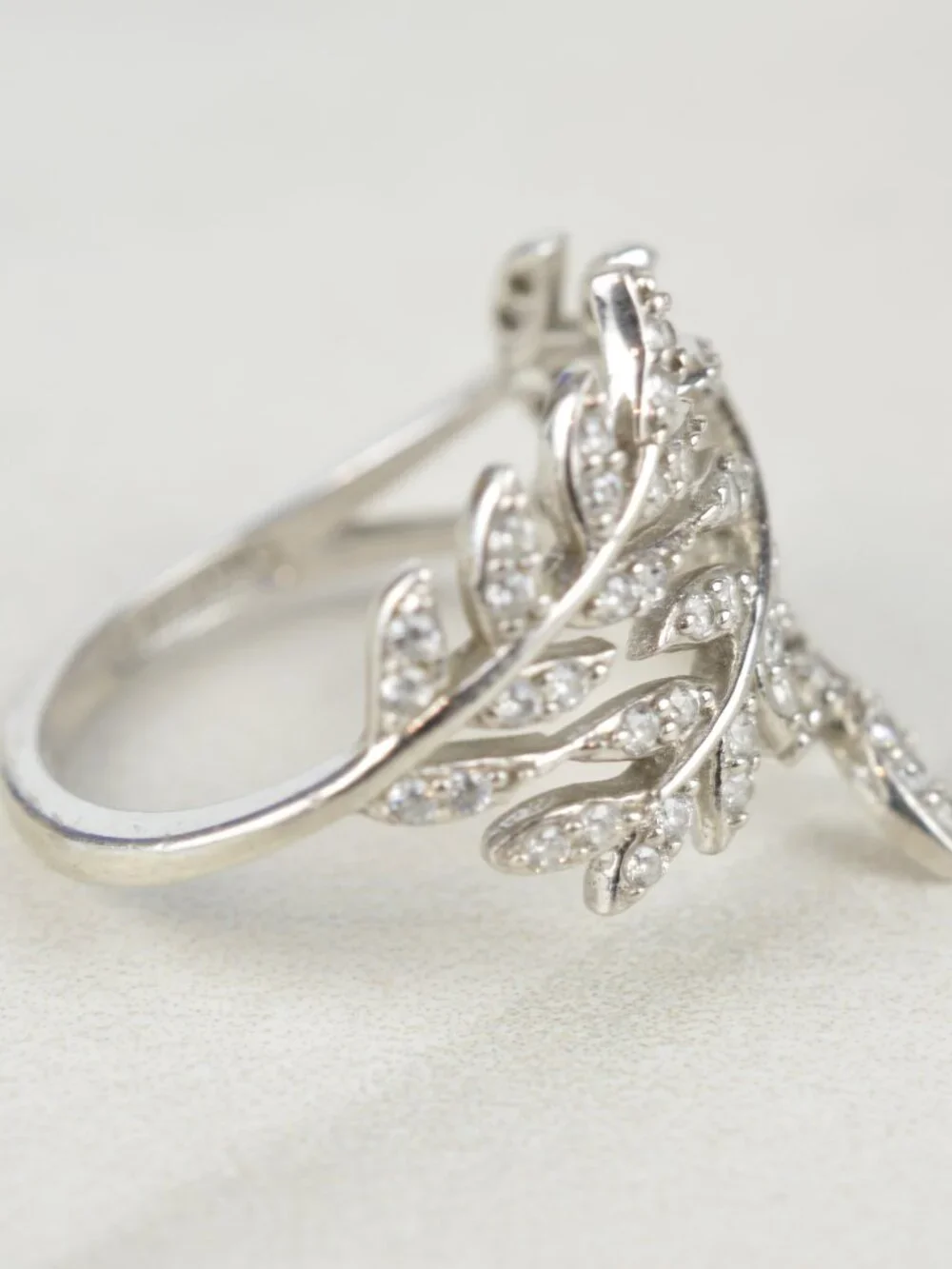 Kiera 925 Sterling Silver CZ Leaf Wrap Bypass Ring Size 7.75 Olive Branch 3.9g